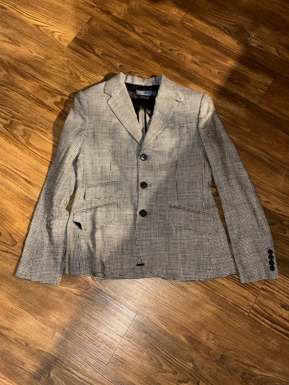Polo Ralph Lauren Houndstooth Single-Breasted Silk-Linen Blazer